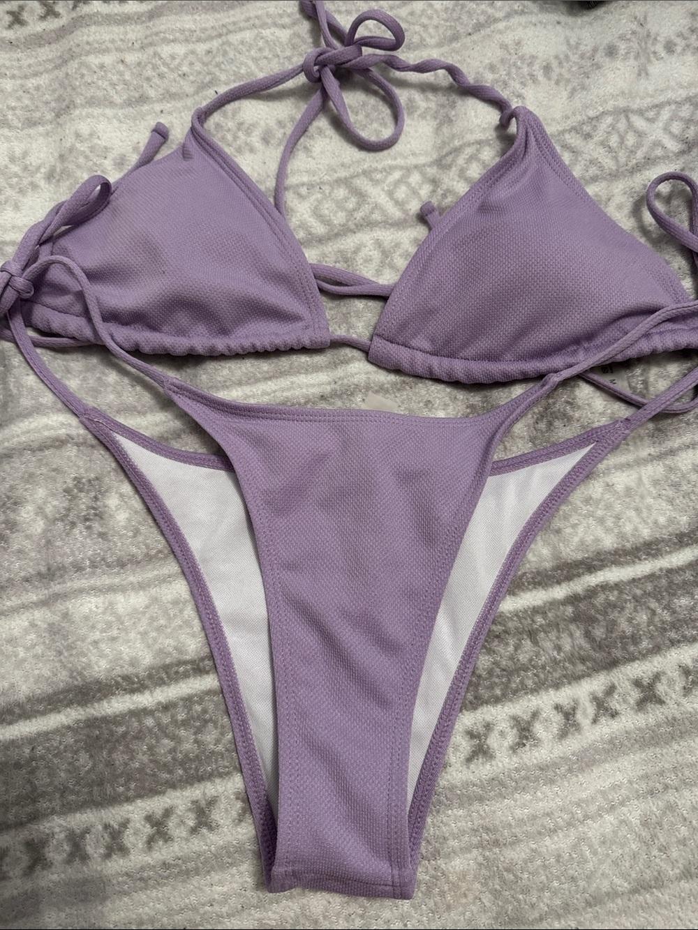 SHEIN Lavender Ribbed Triangle Bikini Set
